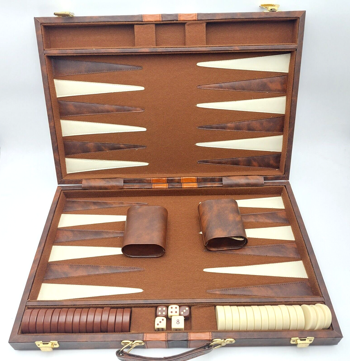 Vintage Skor-Mor Backgammon Complete Set Briefcase Folding Board