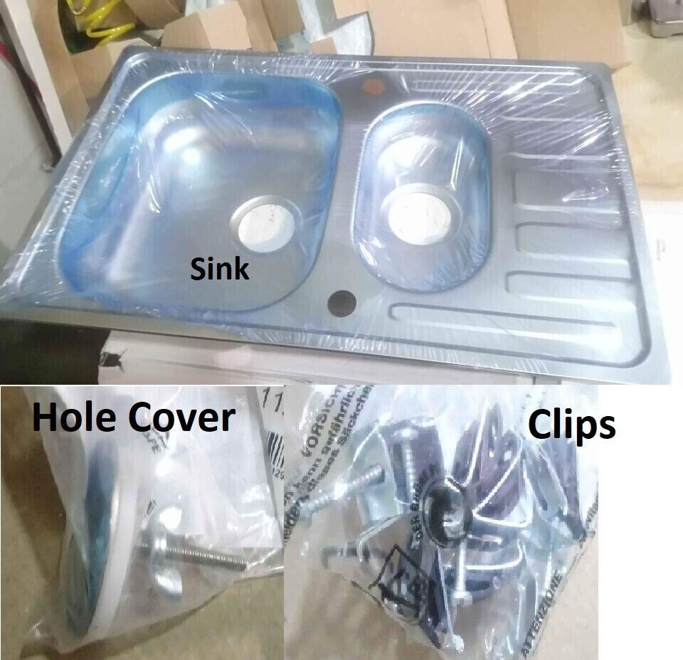 Stainless Steel Kitchen Sink Fixings 1.5 Bowl Reversible Drainer