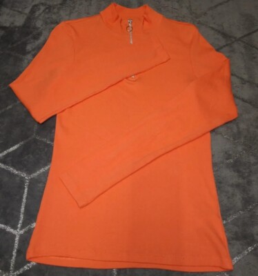 MONKI Orange Rib Stretch O Ring Half Zip Long Sleeve Top UK S