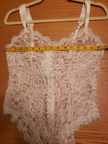 VTG Victoria's Secret Cream Sheer Lace Teddy Lingerie Sz S Gold Label FLAWS