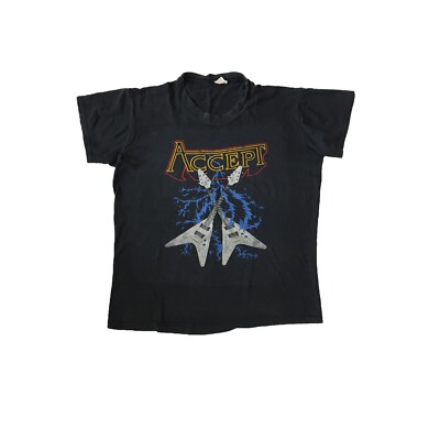 トップス 80s Valentino universal vintage shirt Vintage 80s Accept T-shirt Heavy Metal Band Faded Black Tee | eBay