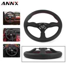 Genuine Leather 350mm 14inch Deep Dish Steering Wheel 6 Bolt w/ Horn Button