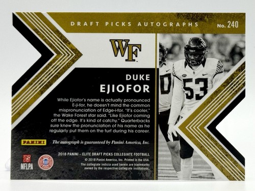 2018 Elite Draft Status Blue Die-Cut #240 Duke Ejiofor RC Auto 19/25 Texans - Picture 2 of 2