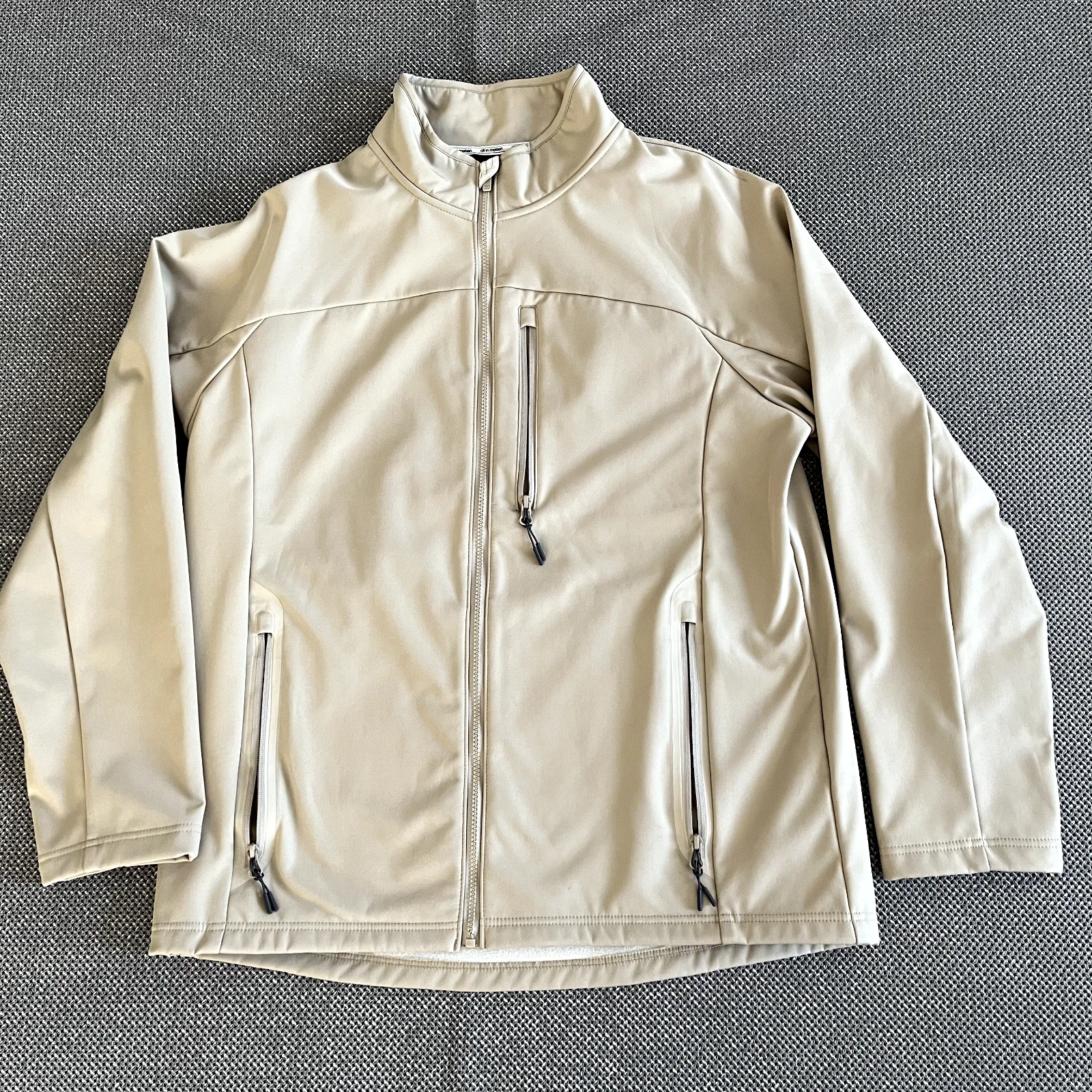 All In Motion Mens Ivory LARGE Full Zip Jacket Softshell Front Pockets Mock Neck