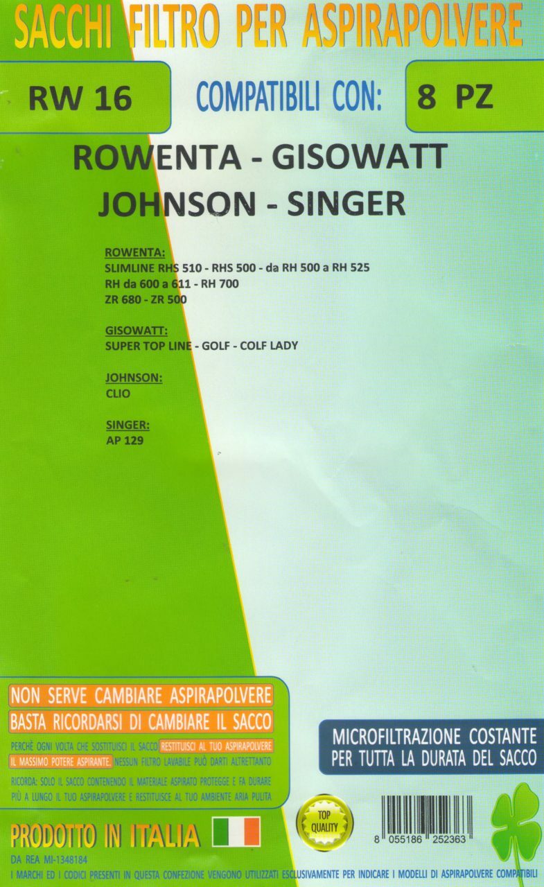 8 SACCHI BUSTE ROWENTA COMPATIBILE CON TUTTI I MODELLI INDICATI NELLA FOTO