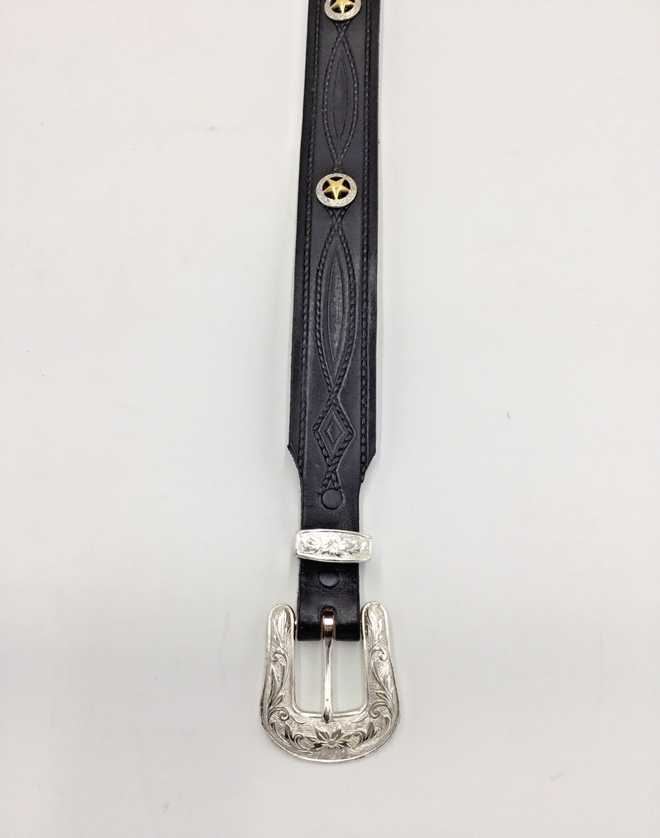 Men's leather belt with Star Studs- Color:Black- Size:Medium | eBay