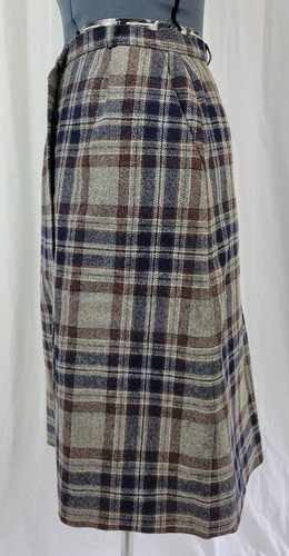 Vintage JH Collectibles Wool Skirt in Grey/Navy/Brown Plaid Size 10/11 - Picture 9 of 15