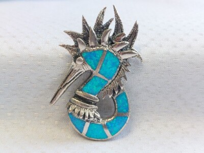 Sterling Silber Anhänger Seepferdchen blau Opal Farbsteine 18,16 g feiner Schmuck 