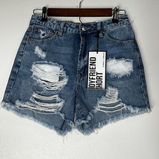 NWT Almost Famous Womens Shorts Boyfriend Festival Distressed Light Denim 1 /W28