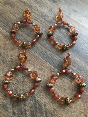 Lot of 4 beaded fall colors flat napkin rings