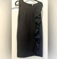 NWT JCrew boiled Wool Sleeveless Dress, unlined, Size 4, Black with side Ruffle.