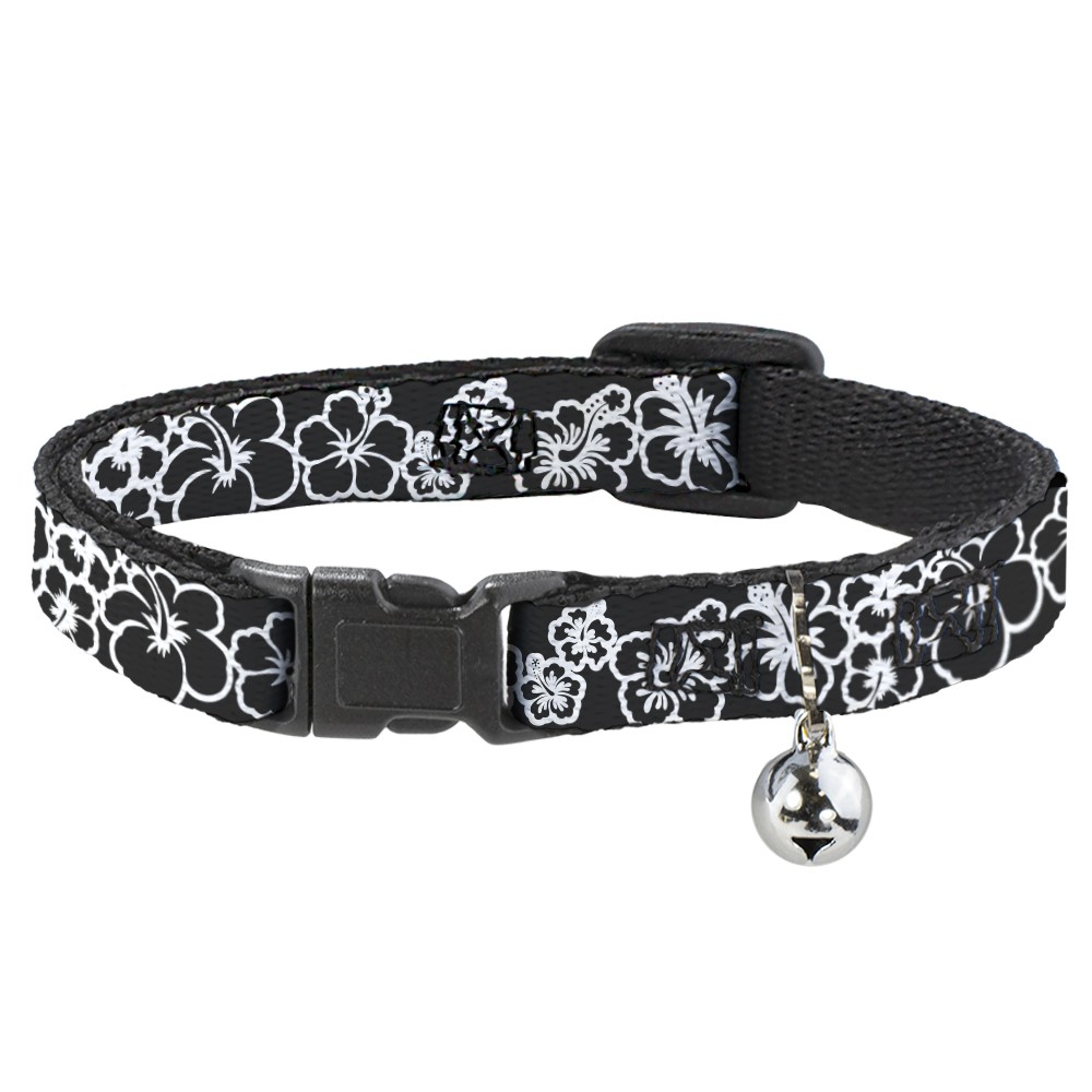 Cat Collar Breakaway with Bell Hibiscus Outline Black/White NARROW F (US IMPORT)