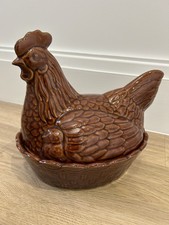 Vintage Portmeirion Style Glazed Hen Egg Holder, Trademark Two Chicks Under Wing