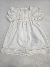 Vintage Allison Rose Hand Embroidered Baby Dress Size 3T White Cotton USA-Made