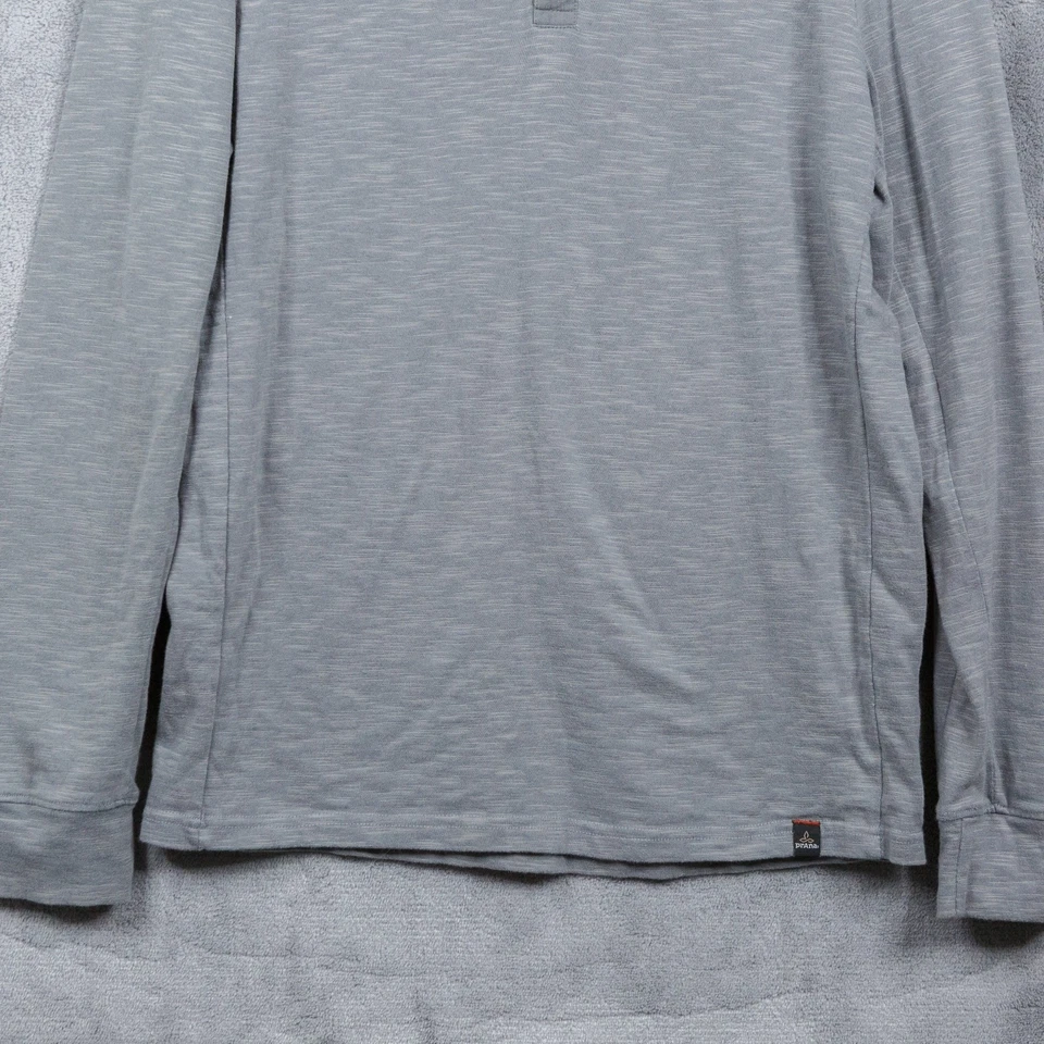 PRANA Ronnie II Organic Cotton Henley Long Sleeve T-Shirt Heather Gray Mens S - Image 4 of 4