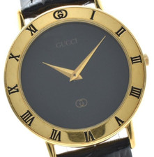 【Near MINT】 GUCCI 3000M 33mm Black Dial Gold Quartz Men's Watch From JAPAN