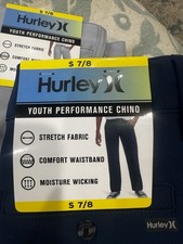 Hurley Boys Chino Pants Blue Solid Stretch Moisture Wicking Button Closure