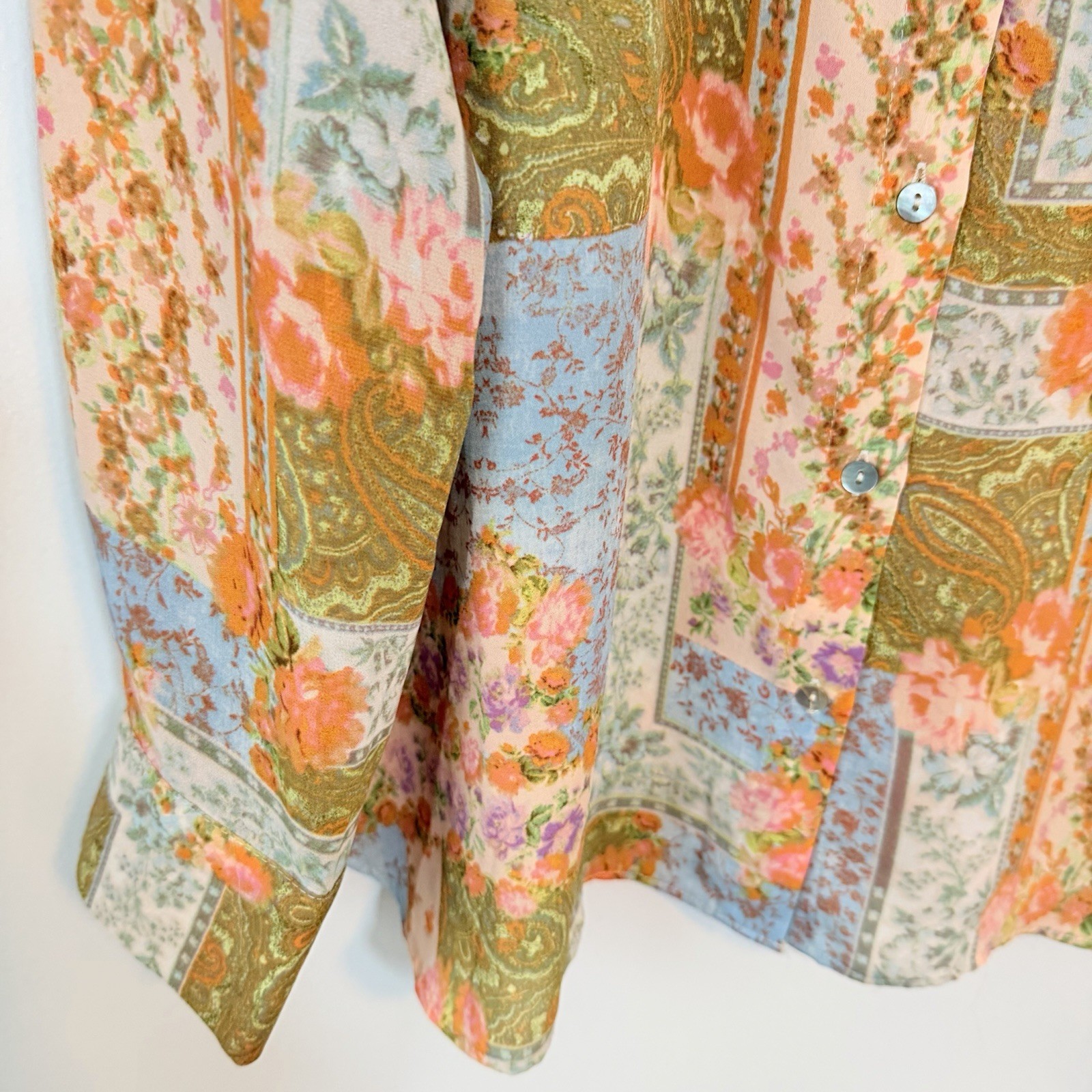 Rose & Olive BOHO Patchwork Arts Button Up Top Si… - image 6