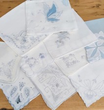 Vgt Lot Of 10 Blue And White Cotton Hankies Handkerchiefs