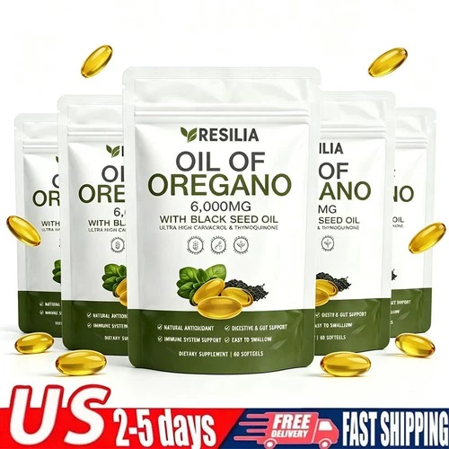 15 Pack Resilia Oil of Oregano 6000mg with Black Seed Oil Softgels
