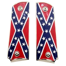 1911 Full Size Metal Grips Flag Design Chrome Plated Border Ambi Cut w/ Screws