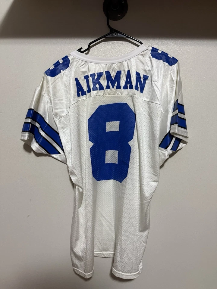 Camiseta deportiva local de los Wilson Dallas Cowboys Troy Aikman #8 de la década de 1990 blanca de la NFL de colección rara talla XL Foto 2 de 4