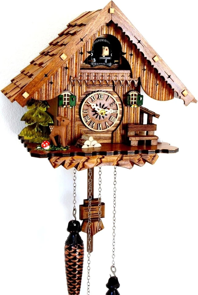 Schwarzwälder Kuckucksuhr Schwarzwaldhaus Quarzwerk Schindeldach echtes Holz NEU - Bild 1 von 4