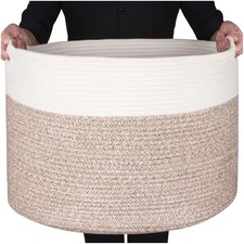 Extra Large 22 x14 Inches Decorative Woven Cotton Rope Blanket Storage Basket...