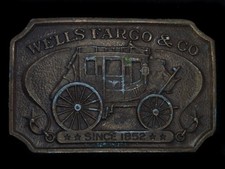 TB11105 VINTAGE 1970s WELLS FARGO CO. SINCE 1852 ADVERTISEMENT BELT BUCKLE
