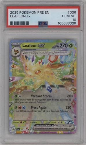 2025 POKEMON PRISMATIC EVOLUTIONS #006/131 LEAFEON EX DOUBLE RARE PSA 10