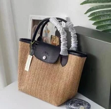 New LONGCHAMP LE PLIAGE Straw effect Bag 2way tote bag shoulder bag Outlet