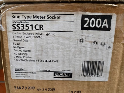 MURRAY 3 Gang 200 Amp Meter Sockets Model SS351CR BRAND NEW IN BOX