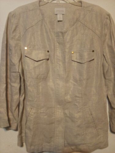 Giacca blazer donna CHICOS panna con oro metallizzato 100% lino taglia 0 - Foto 2 di 17
