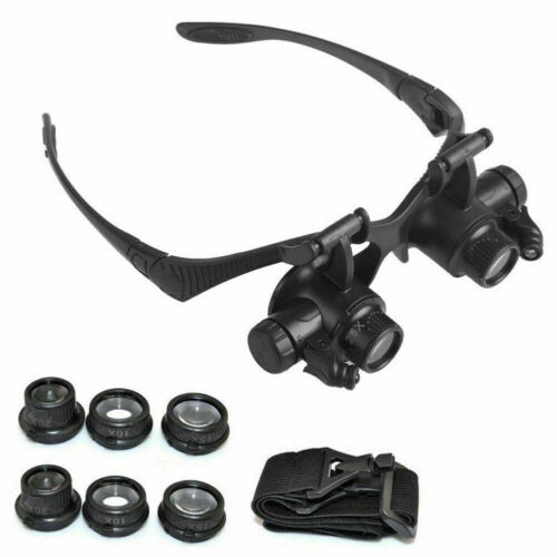 1xNEW Double Eye Jewelry Watch Repair Magnifier Loupe Glasses & LED Light 8-Lens