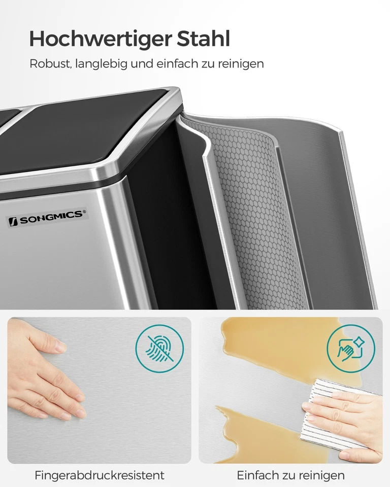 Mülleimer Abfalleimer mit 3 Fächern Treteimer Mülltrennsystem 3 x 18L LTB54NL - Bild 4 von 4