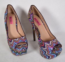 Betsey Johnson Barrdot Platform Pumps Peep Toe Textured Womens 8.5