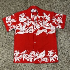 Vintage 80s Shoreline Hawaii Beach Shirt Mens Large Red White Floral Button Up