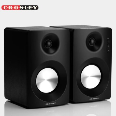 Crosley S100A-BK Bluetooth Enabled Powered Stereo Speakers, Black (Pair)