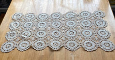 Vintage Crochet Handmade Table Topper Circle Design Beige 28 x 15 in