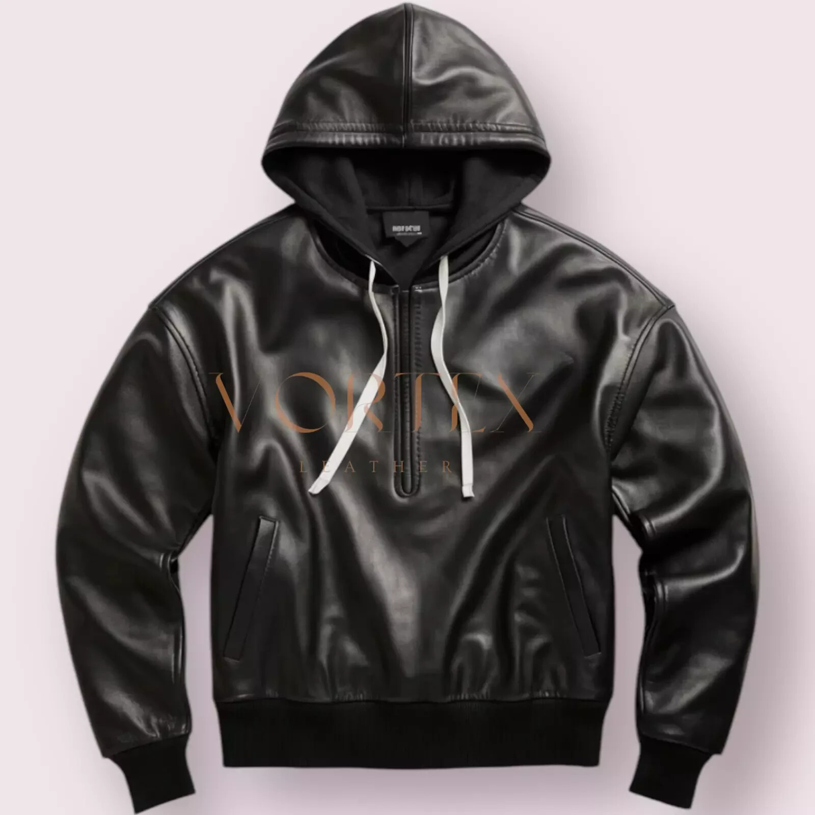 Men's Black Lambskin Leather Hoodie Premium Classic Style