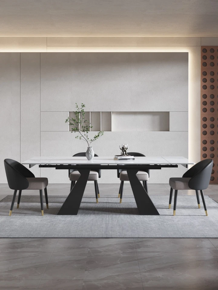 Mesa de comedor extensible (62,9" a 94,4") para piedra sinterizada rectangular de 6 a 10 Foto 3 de 4