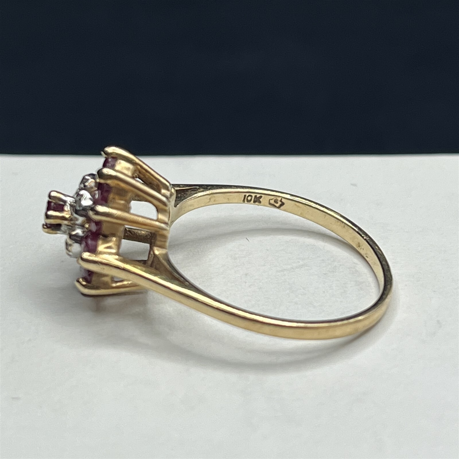 Princess Ruby & Diamond Royal Crown Flower 10K Ye… - image 6