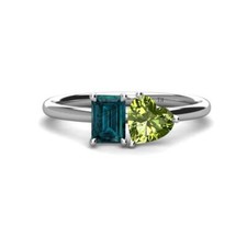 London Blue Topaz  Peridot Duo Engagement Ring 2 1/4 ctw 14K Gold JP:287596