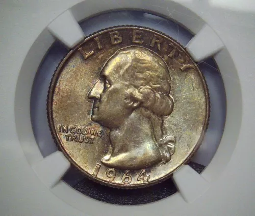 1964 Washington Quarter 25c - NGC MS65 - Nice Evenly Smokey Toned Beauty - 90%