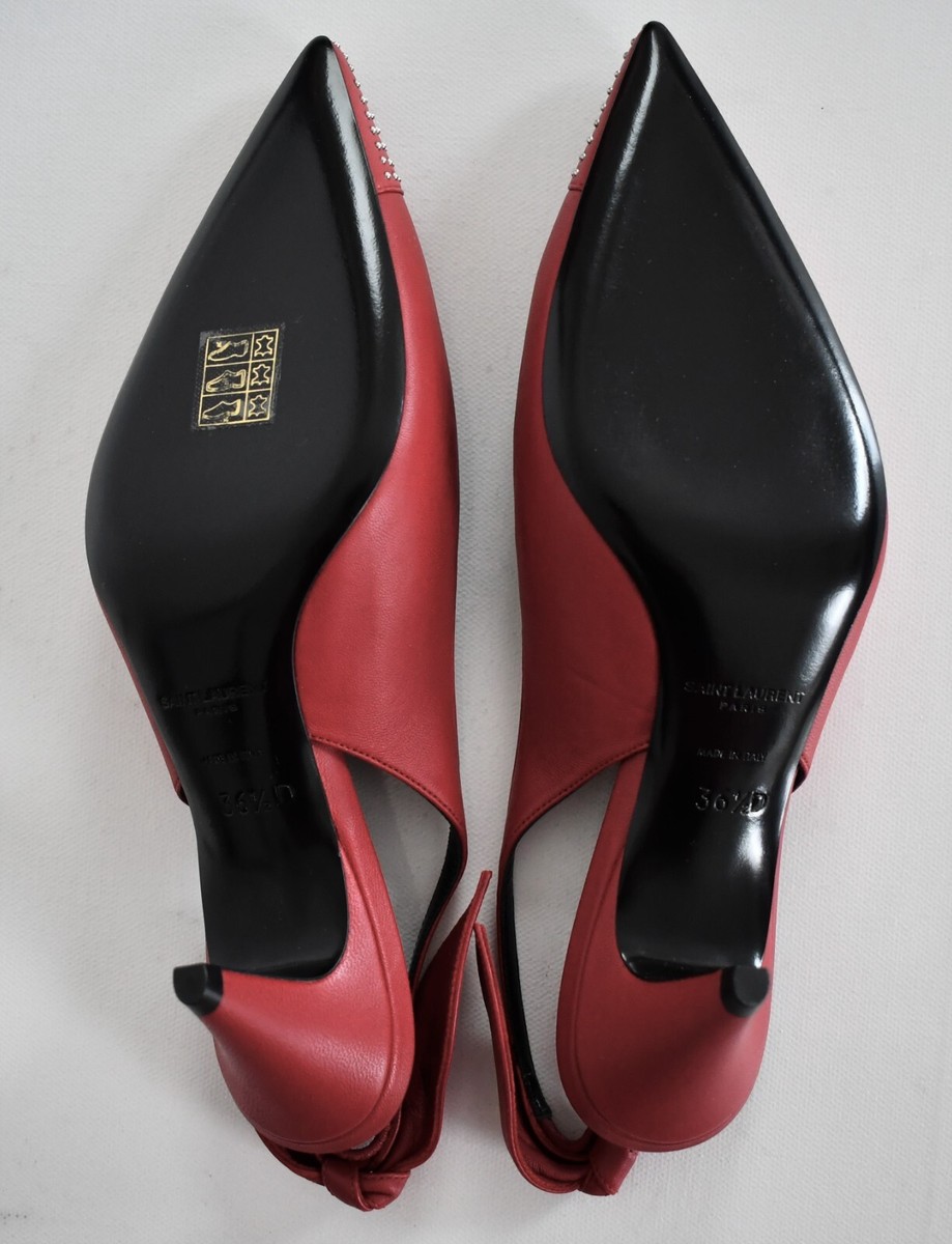 SAINT LAURENT★\"CHARLOTTE 55\" Red Leather SLINGBACK Pumps 🆕️ SAINT LAURENT Paris 