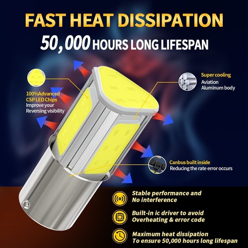2X 1156 LED White DRL Turn Signal Indicator Parking Light Bulb Lamp Super Bright - Picture 7 of 8