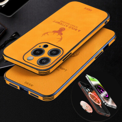 Leder Magnet Magsafe Hülle für iPhone 17 16 15 14 Pro Max 13 Deer Schutz Bumper