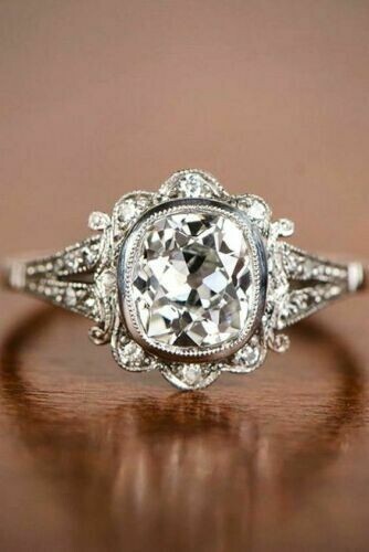 Antique 3CT Cushion Lab-Created Diamond Vintage Wedding Ring 14K White Gold Over - Picture 1 of 4