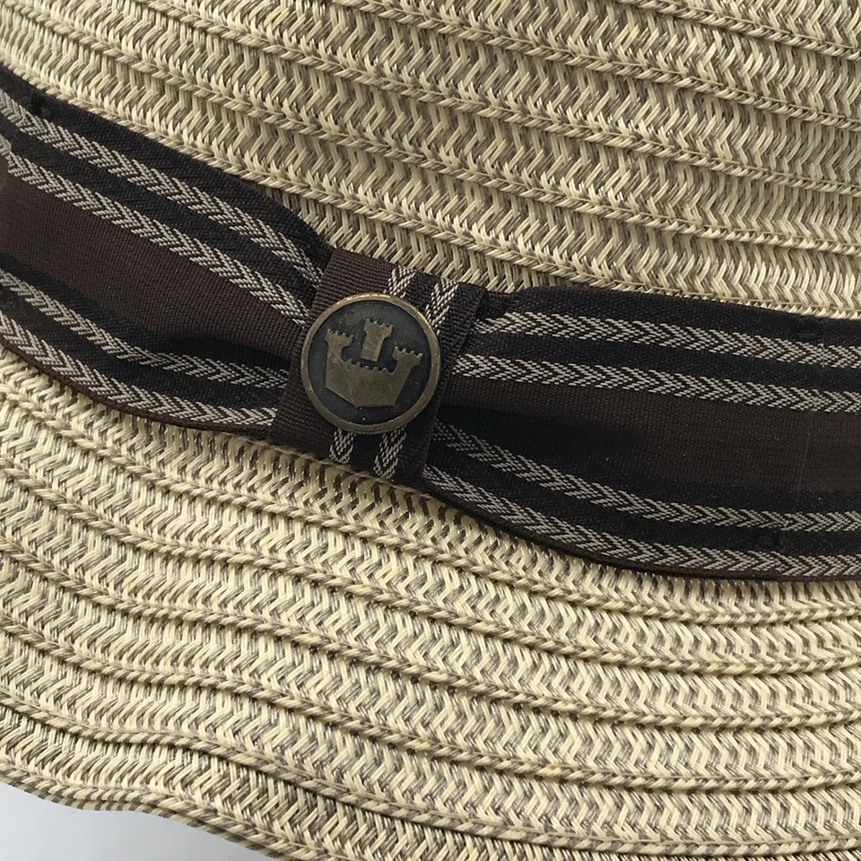 Goorin Bros Tan Brown Straw Paper Fedora Men’s Sz Medium Logo Stripe Band GUC - Image 3 of 4