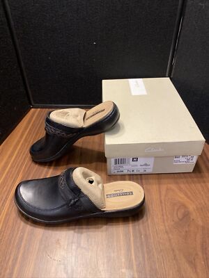Clarks Women's Leisa Dream Leather Slide Sandals Black Closed Toe